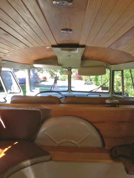 Chloe, the VW PhotoBUS has been customized with a walnut and bamboo interior.  Perfect touches for a tented wedding or outdoor affair.